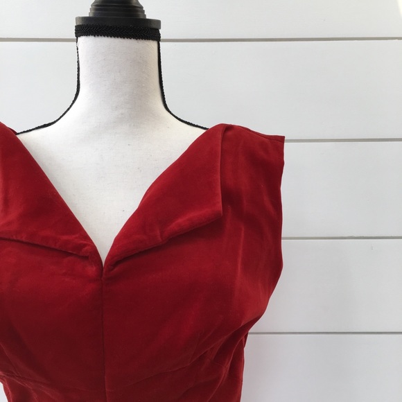 SOLD :: Vintage 50s Red Velvet Circle Midi Dress - Picture 4 of 7